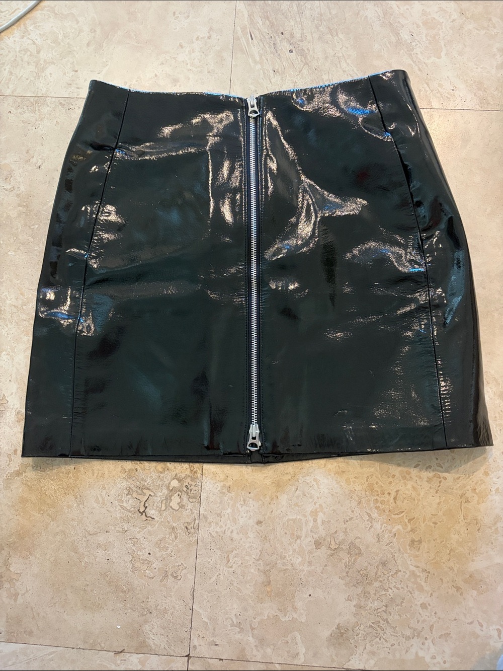 rag & bone Black Patent-Look Mini Skirt with Front Zip